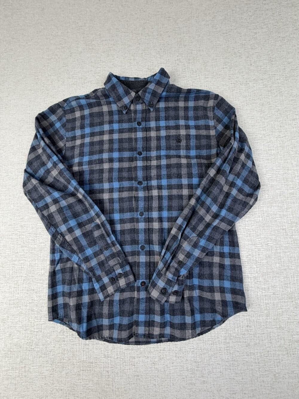 Weatherproof Vintage Shirt Mens Medium Blue Gray Plaid Flannel Button Down